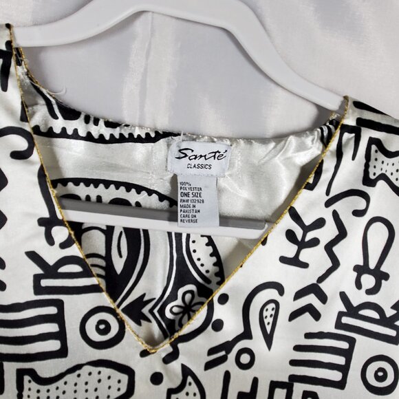 Sante Classics Kaftan Long Pullover White Black Ancient Hieroglyphics OSFM - Picture 4 of 9